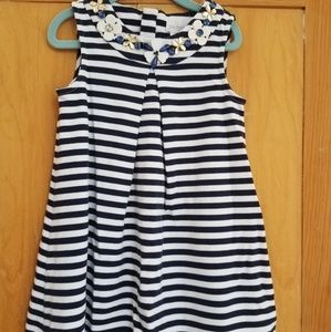 Girls Jeweled Neckline Striped Dress